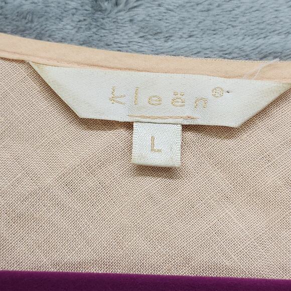 Kleen Top Womens Size L Orange Linen Button Up Crop Sleeve Blouse Lagenlook - Picture 6 of 11